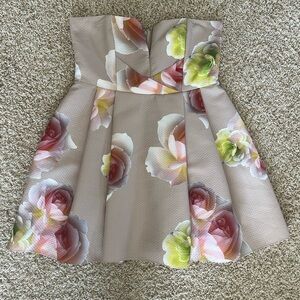 Asos Strapless Floral Quilted Waisted Pleated Flare Dress UK 16 US 12